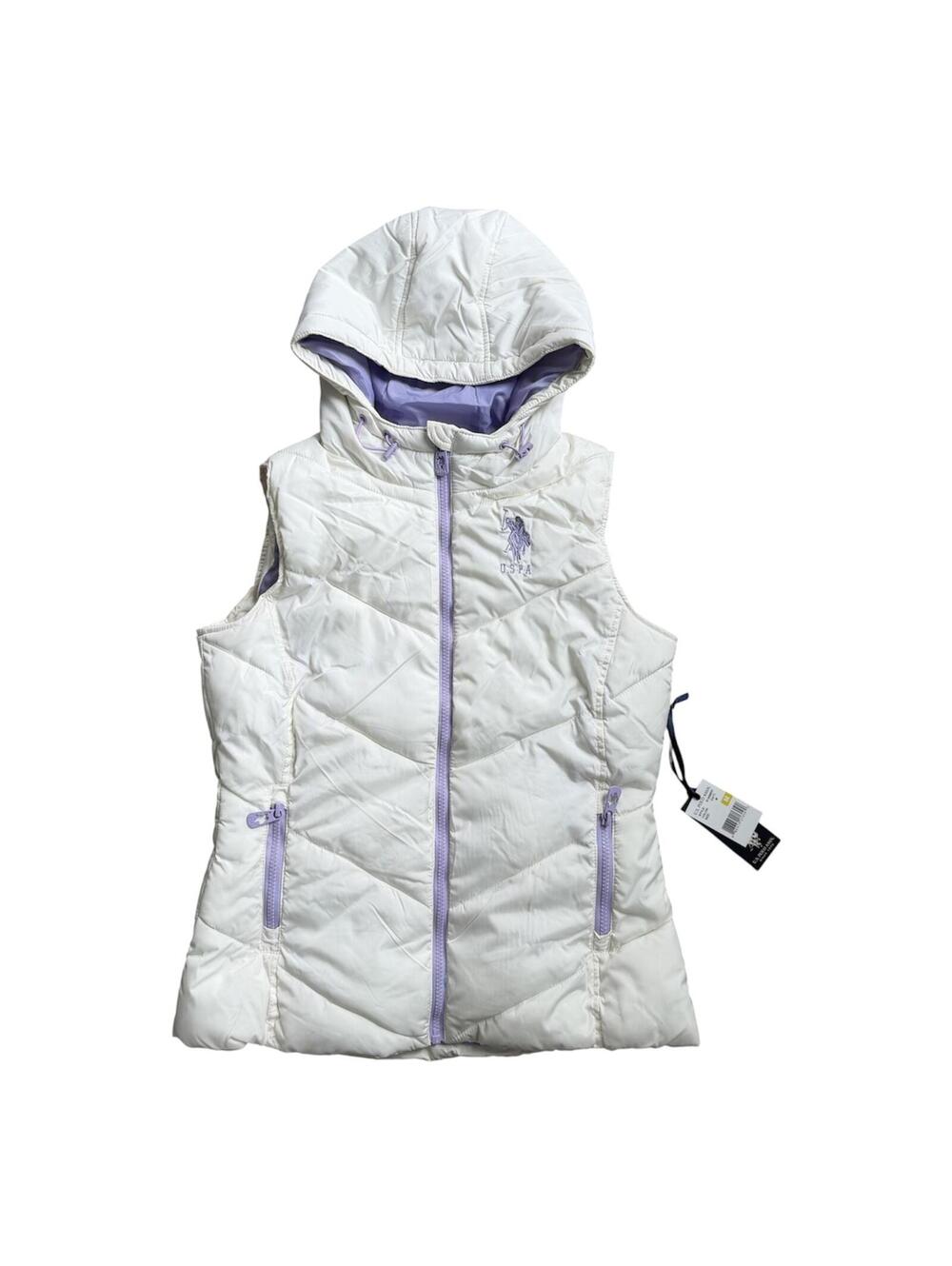 U.S. Polo Assn. Women's White Quilted Hooded Vest Size M